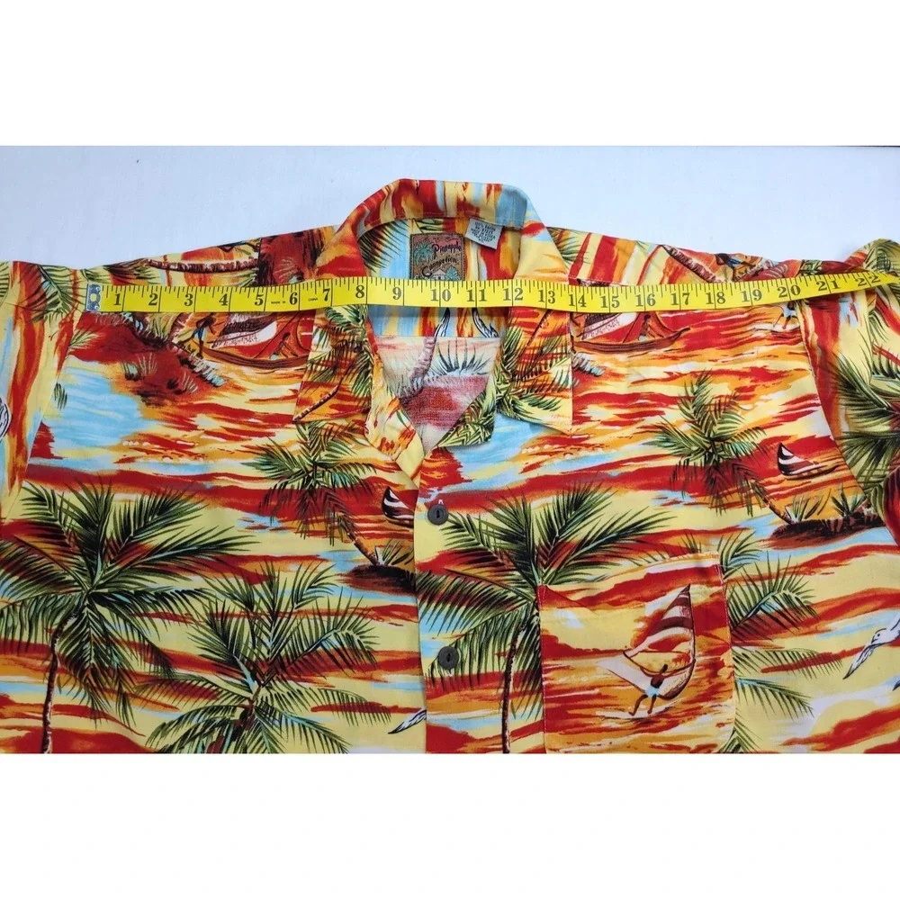 Pineapple Connection Mens Hawaiian Aloha Shirt XL‎ Sunset Surf Palm Island